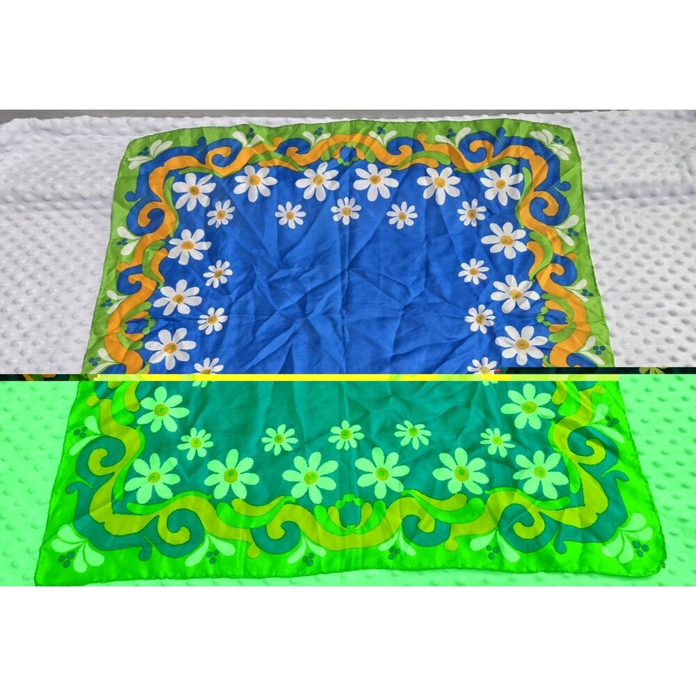 Vintage Ladies Chiffon Scarf Retro 60’s Multicolor Flower Power Boho Hippie 27” - Picture 10 of 10